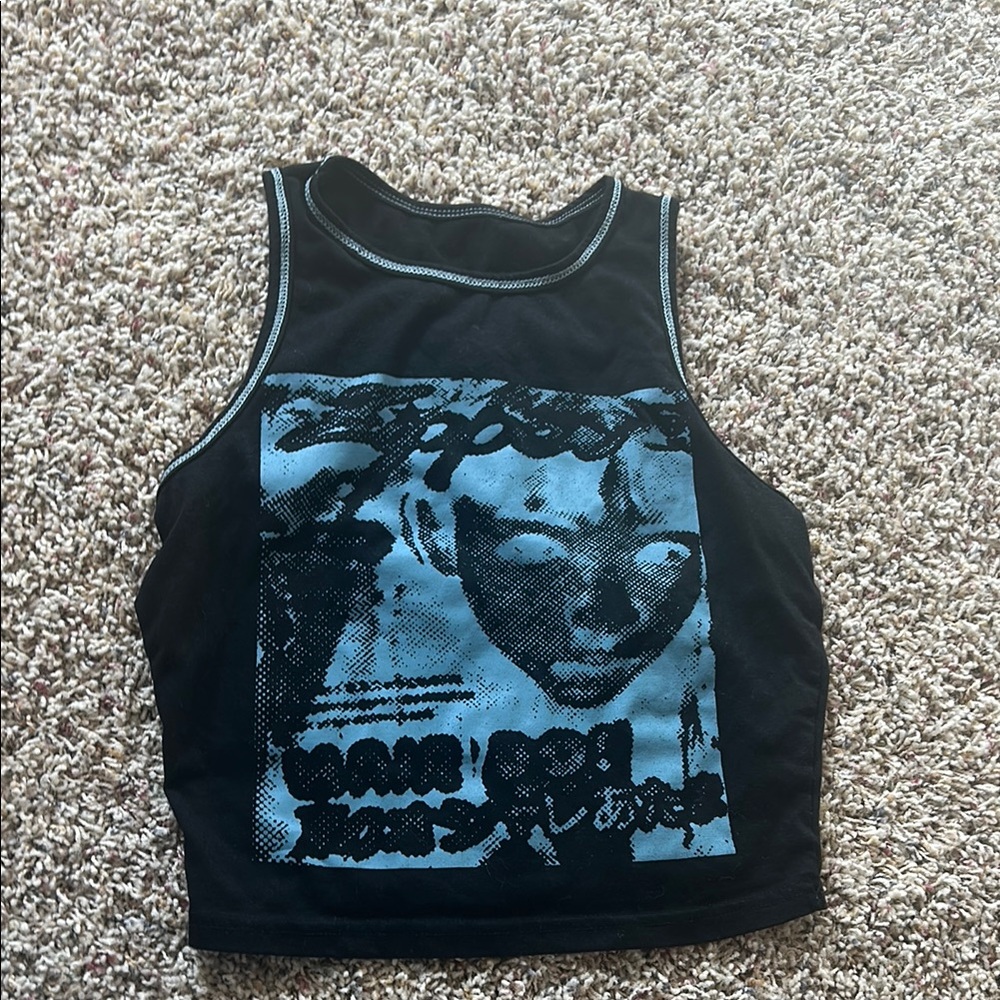 Black and Blue Graphic Crop Top